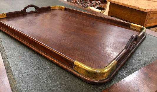 Beautiful Edwardian Mahogany and brass bound tray in good original detailed condition.