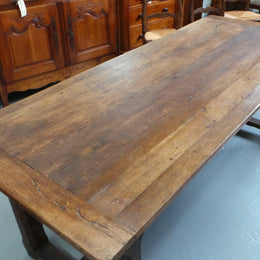 French Oak Farmhouse Table With Strecher Base