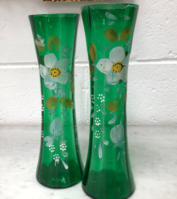 Beautiful Pair of hand painted glass Vases | Antique & Vintage | Moonee Ponds Antiques | Australia Wide Delivery