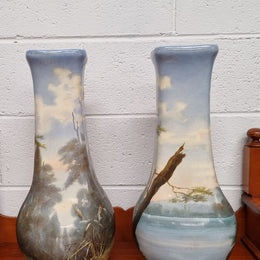 Decorative pair of Victorian hand painted vases. They have been sourced locally and are in good original condition, please view photos as they help form part of the description.