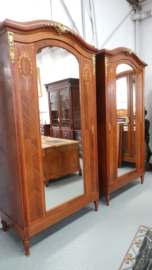Rare Matching Pair Of French Inlaid Armoires