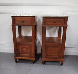 Pair of Antique French Oak Louis XVI Style Marble Top Bedside Cabinets | Antique & Vintage | Moonee Ponds Antiques | Australia Wide Delivery