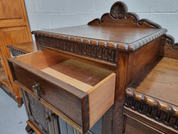 Lovely Oak Tudor Style Rope Edge Sideboard With Leadlight Centre Door | Antique & Vintage | Moonee Ponds Antiques | Australia Wide Delivery