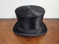 Black Silk Top Hat Manufactured by The Buzolich Family, Melbourne Between 1910 – 1927 (Now City Hatters Flinders Street) | Antique & Vintage | Moonee Ponds Antiques | Australia Wide Delivery