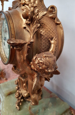19th Century French Gilt & Onyx Marble Three Piece Clock Set | Antique & Vintage | Moonee Ponds Antiques | Australia Wide Delivery