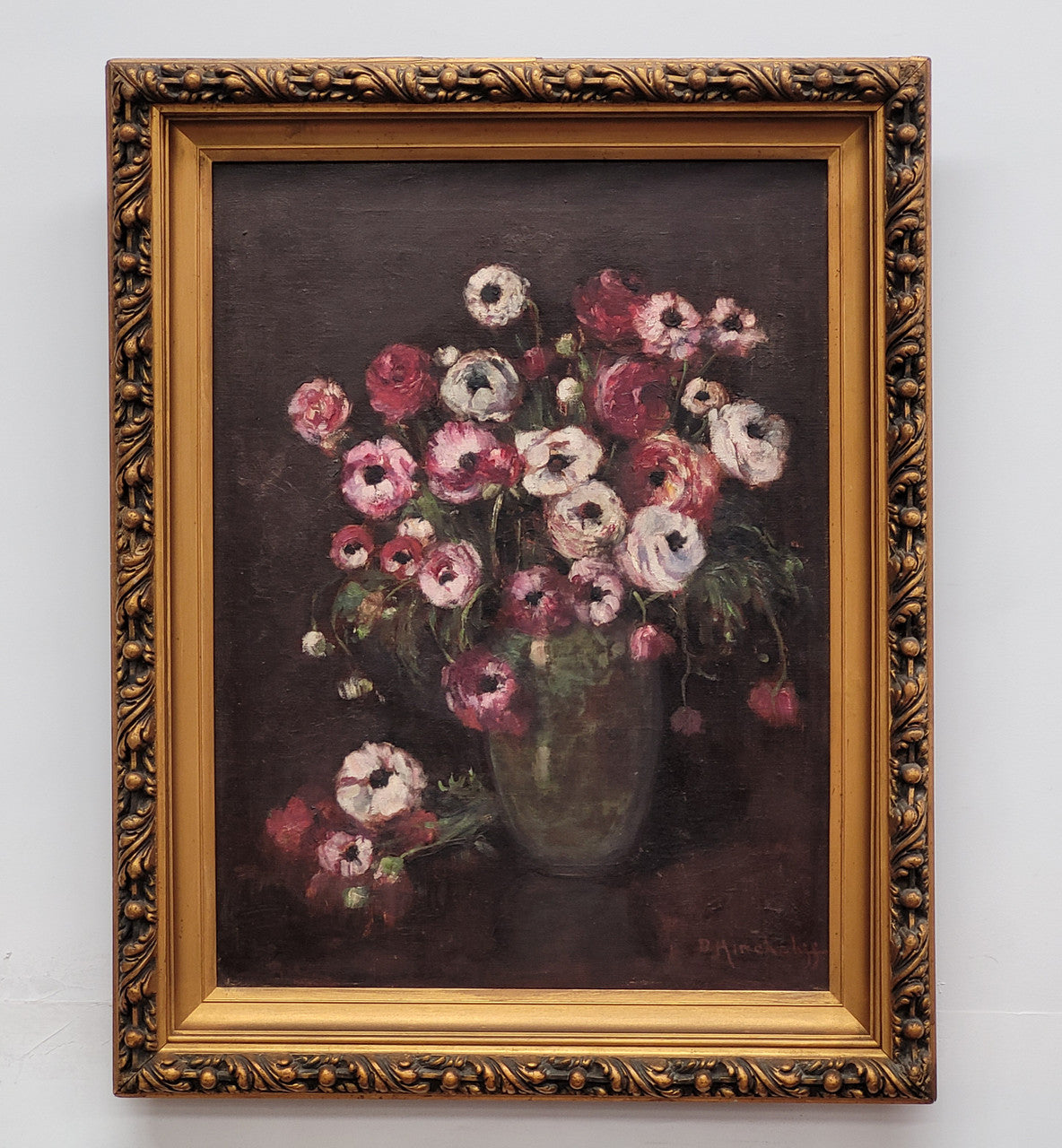 Antique French Floral Oil on Canvas in Gilt Frame