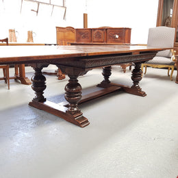 Large Rustic French Oak Parquetry Top Extending Table