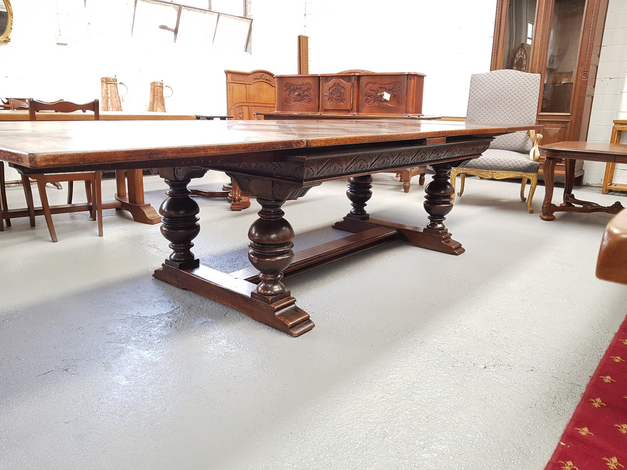 Large Rustic French Oak Parquetry Top Extending Table