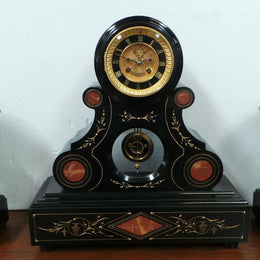 French Black Marble Three Piece Clock Set