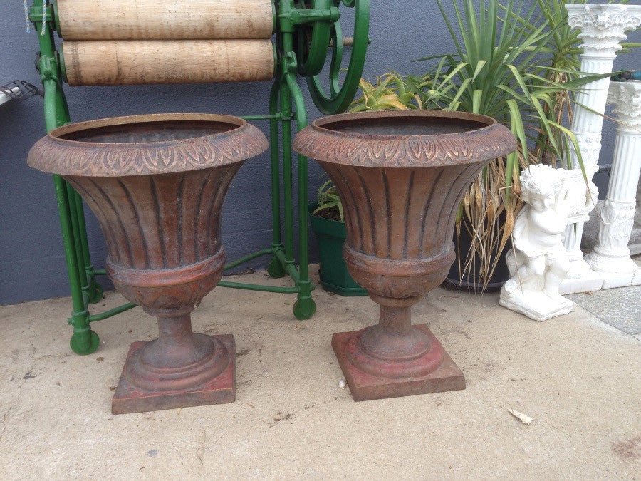 Pair Victorian Cast Iron Urns