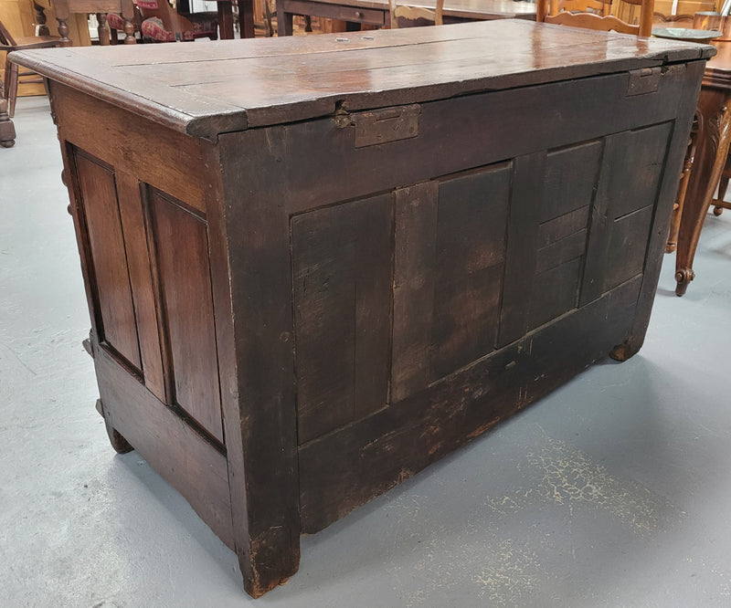 Stunning 18th Century solid French oak Cassone. It has plently of storage space inside along with two drawers at the bottom. It has loads of charter and has been sourced from France. It is in good original detailed condition.