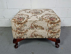 Vintage Square Mahogany Tapestry Foot Stool | Antique & Vintage | Moonee Ponds Antiques | Australia Wide Delivery