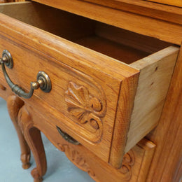 Beautiful Pair of Louis XV Style Light Oak Bedside