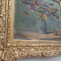 Absolutely Beautiful Antique French Floral Oil Painting