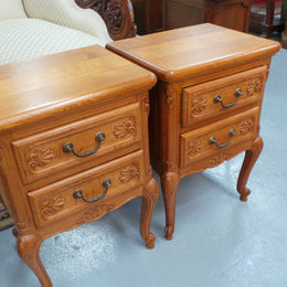 Beautiful Pair of Louis XV Style Light Oak Bedside
