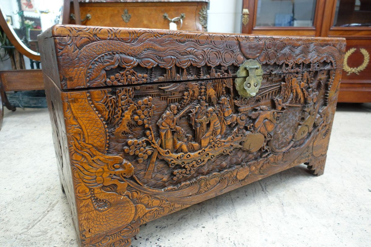 Carved Chinese Camphor Wood Trunk | Antique & Vintage | Moonee Ponds Antiques | Australia Wide Delivery