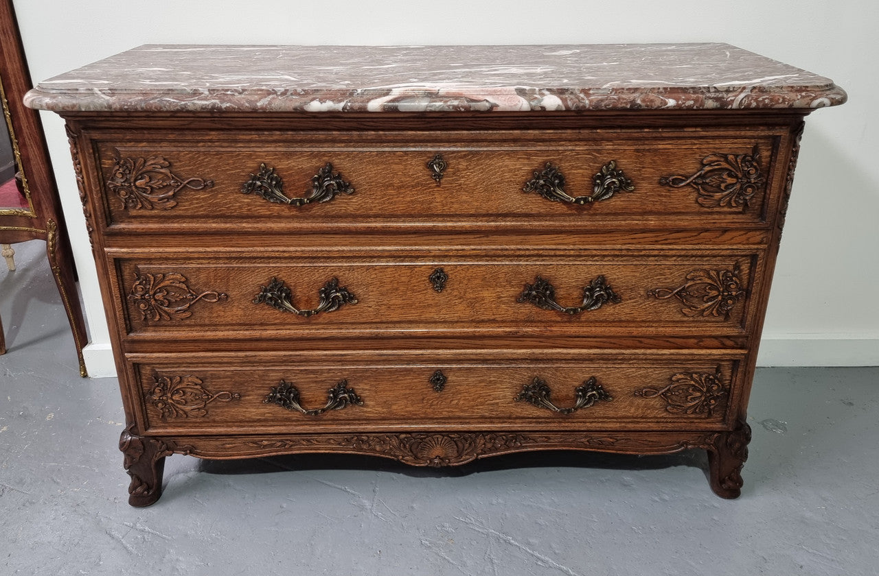 French Louis XV Style Three Drawer Oak Marble Top Commode | Antique & Vintage | Moonee Ponds Antiques | Australia Wide Delivery