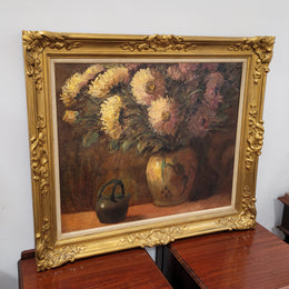 French signed oil on canvas depicting floral still life in charming gilt frame. Sourced from France and in good original detailed condition.