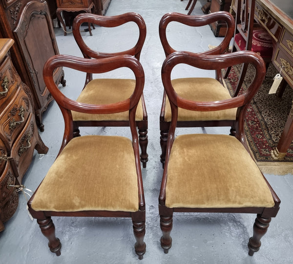 Set of four Mahogany Victorian dining chairs that would benefit from reupholstery. Sourced locally they are in good original condition. Being sold individually for $150.00 each.