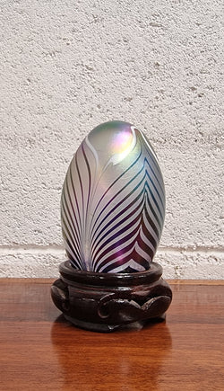 Iridescent Glass Egg Shaped Paper Weight On Stand | Antique & Vintage | Moonee Ponds Antiques | Australia Wide Delivery