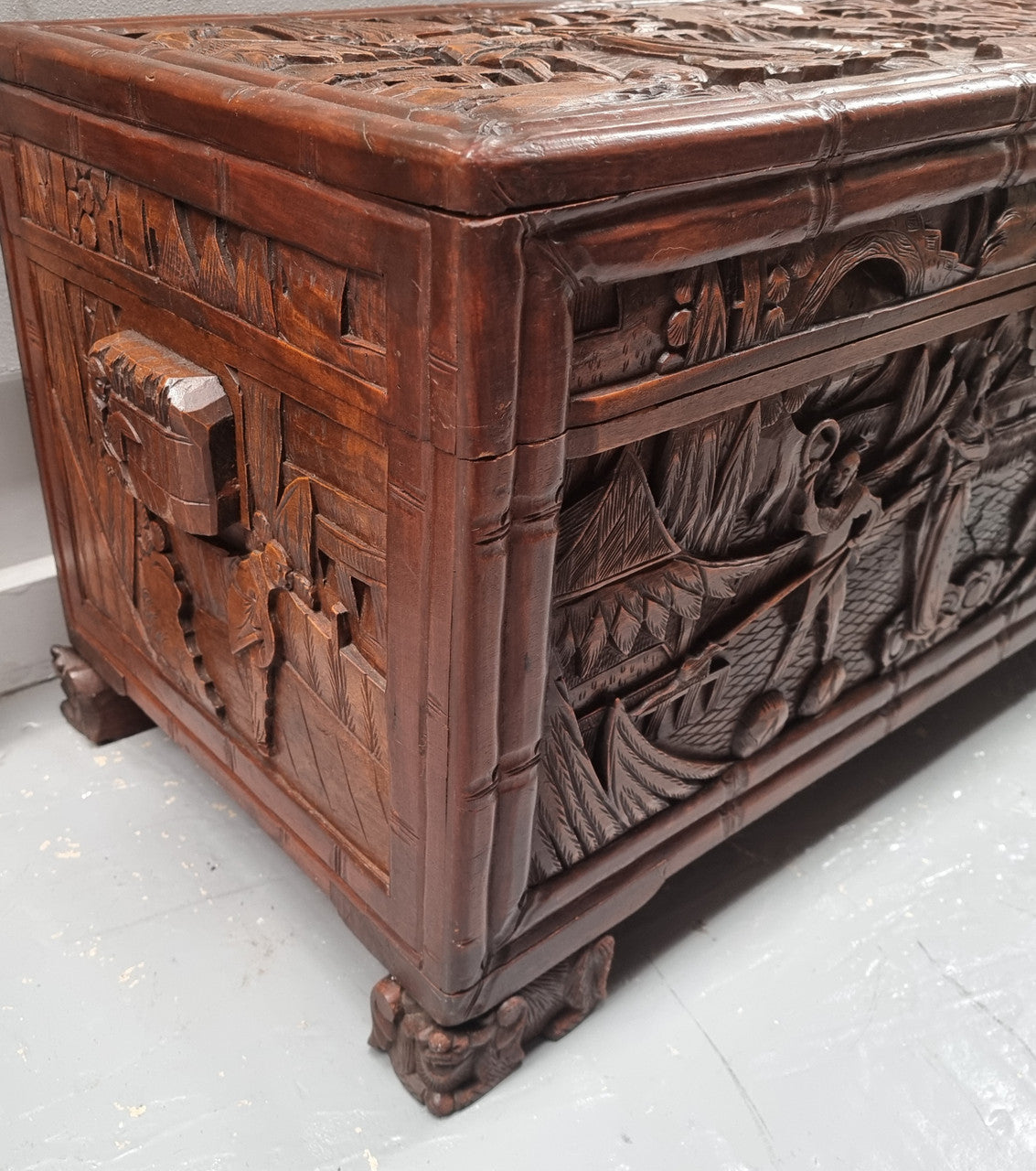 Impressive Carved Camphor Wood Chest