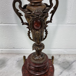 Pair of decorative Antique French spelter and marble candelabras. in very good original detailed condition.