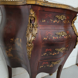 Rare French Louis XV Style Hand Painted Miniature Bombe Commode