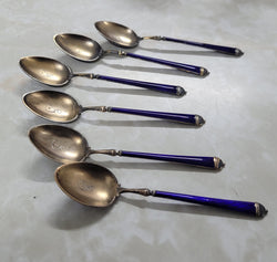 Stunning Set of Six 925 Sterling Silver & Enamel Spoons | Antique & Vintage | Moonee Ponds Antiques | Australia Wide Delivery