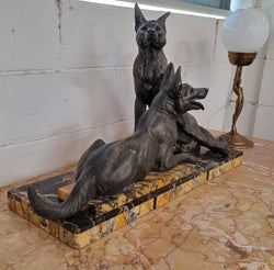 French Art Deco Statue Of Two German Shepherds On Marble Base | Antique & Vintage | Moonee Ponds Antiques | Australia Wide Delivery