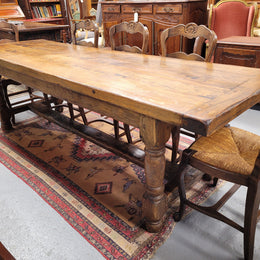 Large impressive 19th century 2.5 meter Antique French Oak farmhouse table. Loads of character with a stunning solid thick top and has a long drawer at one end. Sourced from France and in good original detailed condition.