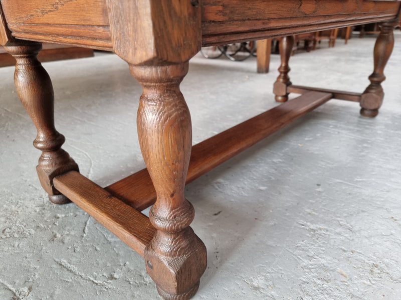 Fabulous Rustic French Oak coffee table with two drawers. It is in good original detailed condition.