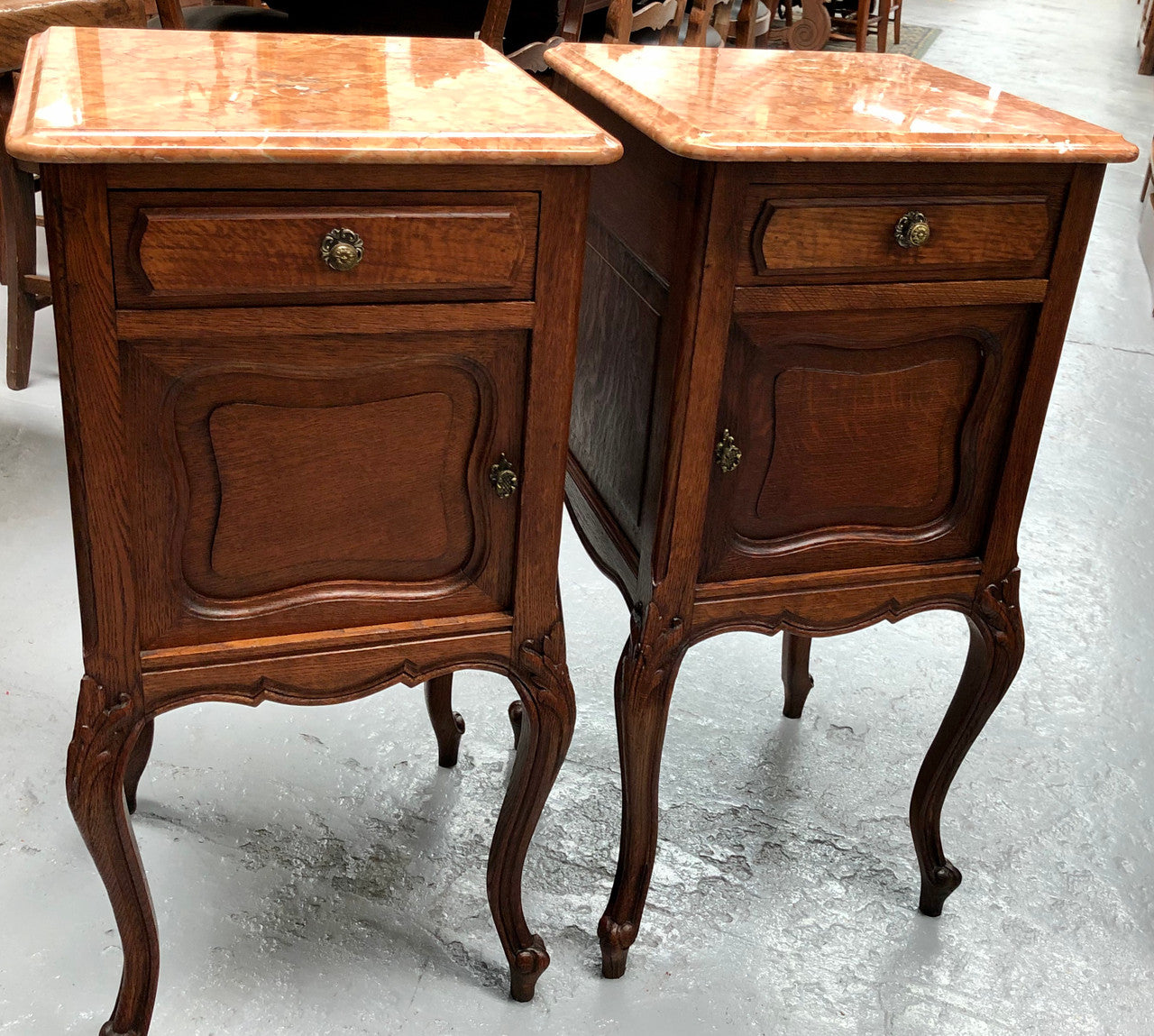 Lovely Pair Of French Oak Bedsides