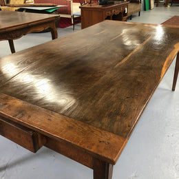 French Elm & Oak Farmhouse Table With Tapered Legs & Drawers