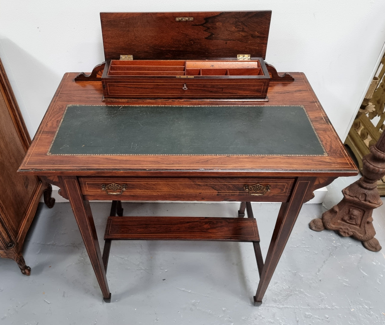 Edwardian Sheraton Style Desk Leather Insert Top | Antique & Vintage | Moonee Ponds Antiques | Australia Wide Delivery