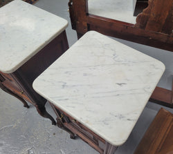 Pair French Oak Louis XV Carrera Marble Top Bedside Cabinets | Antique & Vintage | Moonee Ponds Antiques | Australia Wide Delivery