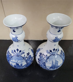 Pair of Victorian Delft Blue Hand Painted Vases | Antique & Vintage | Moonee Ponds Antiques | Australia Wide Delivery