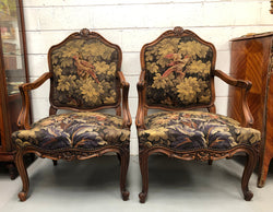 Pair of 19th Century French Walnut Tapestry Covered Arm Chairs | Antique & Vintage | Moonee Ponds Antiques | Australia Wide Delivery