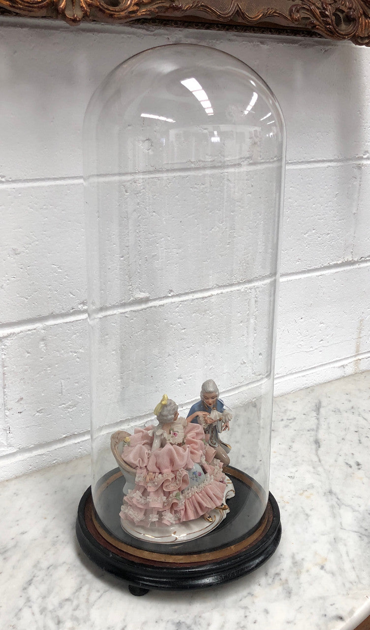 Antique Victorian Glass Display Dome with Black Base
