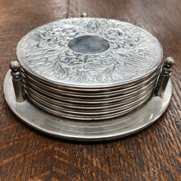 Set Of 6 Silver Coasters In Original Holder