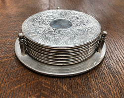 Set Of 6 Silver Coasters In Original Holder | Antique & Vintage | Moonee Ponds Antiques | Australia Wide Delivery