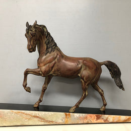 Beautiful signed French Art Deco cold Painted spelter horse statue. Stands tall at 42 cm.