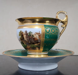 “Old Paris Porcelain” Large Cup & Saucer with Hand Painted River Landscape | Antique & Vintage | Moonee Ponds Antiques | Australia Wide Delivery
