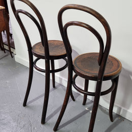 Rare petite cafe Bentwood chairs with original shell embossed seats. They are in very good original condition. They would make great addition to your breakfast bar.