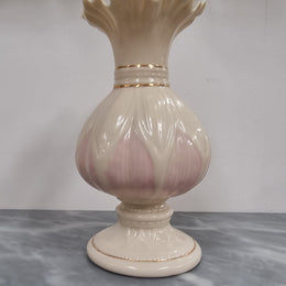 Vintage Belleek porcelain vase lotus blossom gold pink. It is in good original condition with no chips or cracks and has been sourced locally.