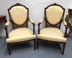 Pair of Louis XV Style Walnut Upholstered Armchairs-Fauteuils | Antique & Vintage | Moonee Ponds Antiques | Australia Wide Delivery