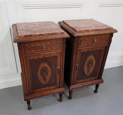 Pair of French Art Deco Oak & Rouge Inset Marble Top Bedside Cabinets | Antique & Vintage | Moonee Ponds Antiques | Australia Wide Delivery