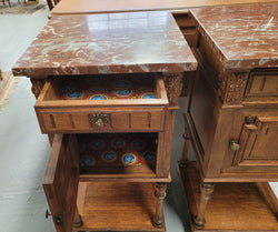 Pair French Oak Henry II Style Rouge Marble Topped Bedside Cabinet | Antique & Vintage | Moonee Ponds Antiques | Australia Wide Delivery