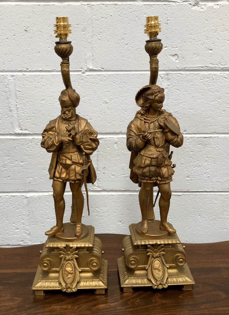 Fabulous Pair Of French Gilt Metal Table Lamps Of "The Artist" & "The Sculptor" | Antique & Vintage | Moonee Ponds Antiques | Australia Wide Delivery