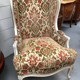 French Painted Upholstered Wing Back Armchair