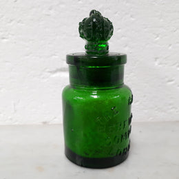 Round Victorian green glass Crown perfume bottle. In good original condition.